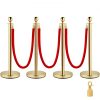 VEVOR Edelstahl Absperrpfosten Seil Abgrenzungsständer Kugelkopf 3 Rote Samtseile Goldene Säule 4 Packung Crowd Control Barriers