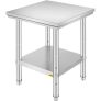 VEVOR Edelstahl Arbeitstisch 60 cm x 60 cm Essenszubereitung für die Zubereitung von Mahlzeiten, Nähen, Waschen, Basteln, Garagennutzung usw.