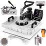 VEVOR Hitzepresse 6 in 1 Transferpresse Weiß Heißpresse Maschine 38 x 30 cm T-Shirtpresse Textilpresse Multifunktionale Sublimation Becherpresse Tassenpresse für Hüten Tellern Tassen 360-Grad-Drehbar