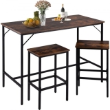 VEVOR Bartisch mit Barhocker Set, Essgruppe, Stehtisch (1200 x 600 x 900 mm) mit 2 Barhockern (je 400 x 300 x 650 mm), Industrie-Design, für Esszimmer, Wohnzimmer, Vintagebraun Tresentisch