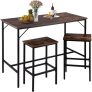 VEVOR Bartisch mit Barhocker Set, Essgruppe, Stehtisch (1200 x 600 x 900 mm) mit 2 Barhockern (je 400 x 300 x 650 mm), Industrie-Design, für Esszimmer, Wohnzimmer, Vintagebraun Tresentisch