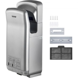 VEVOR Händetrockner 2kW Kommerzieller elektrischer Händetrockner HEPA-Filter Wandhandtrockner Luftgeschwindigkeit 100m/s Händeföhn 8-10 Sekunden zum Trocknen Silber für Flughäfen Büros Schulen usw.