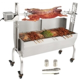 VEVOR Spanferkelgrill Lammgrill 117 cm, 60 kg Edelstahl Drehspieß 4-stufig Höhenverstellbar, 50 W 2 in 1 BBQ-Rotisserie-Grill inkl. Gewürzdose & Reinigungsbürste & Griff Elektrogrill mit Umlenkblech