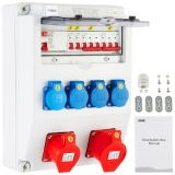 VEVOR Wandverteiler 230V 16A mit 3xSchuko-Steckdose 1xAdapter-Buchse, 2xCEE-Steckdose 400V 16A Verteilerkästen, IP65 Schutzart Stromverteiler, 5-polig Leitungsschutzschalter für Baustelle im Freien