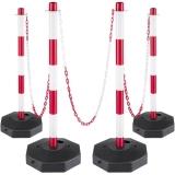 VEVOR Set von 4 Absperrpfosten und 1 Kunststoff-Kette von 10 m Rot und Weiß, Sperrpfosten, Poller Aus PE-Kunststoff für die Verkehrskontrolle oder Warnung an der Auffahrt, Garage, dem Tor usw. Rot