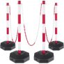 VEVOR Set von 4 Absperrpfosten und 1 Kunststoff-Kette von 10 m Rot und Weiß, Sperrpfosten, Poller Aus PE-Kunststoff für die Verkehrskontrolle oder Warnung an der Auffahrt, Garage, dem Tor usw. Rot