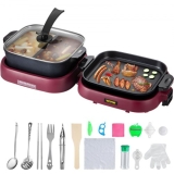 VEVOR 2 in 1 Elektrischer Hot Pot Grill, 2100 W Multifunktionale BBQ Hot Pot Klappbar, Korean Barbecue 3,6 L Hot Pot, 70 x 29 x 25,5 cm Grill für Einfache Reinigung, 8 Personen, Elektropfanne