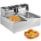 VEVOR Fritteuse Gesamtkapazität 10 L +10L Fritteuse mit Öl Testsieger, 5000W Leistung Fritteuse aus Edelstahl, Frittierte Maschine mit 2 Frittierkörbe mit Griff, 560X460X310 mm Abmessung