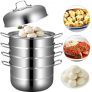 VEVOR Dampfkocher Stapelbar Dampfkochtopf Durchmesser 28,5 cm Dampfgarer Edelstahl 5 Etagen mit Glasdeckel, Rostfrei Dampfgarer Edelstahl Kartoffeldämpfer 22 x 28 x 15,5 cm